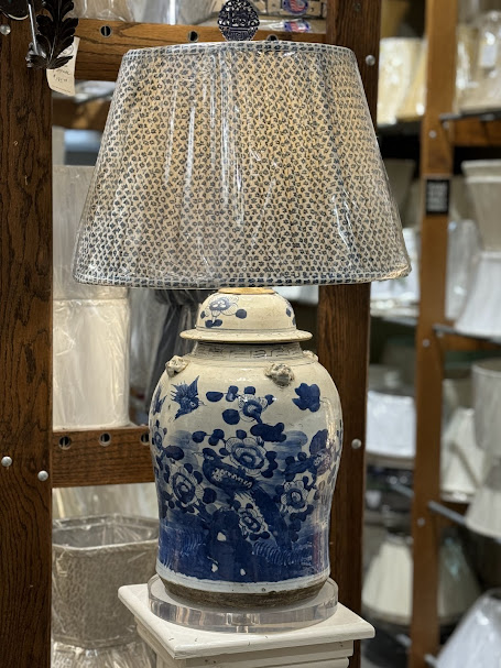 Blue Printed Lampshade, The Lampmaker, Louisville KY Blue Printed Lampshade from The Lampmaker in Louisville KY